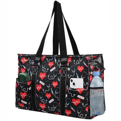 NGIL Work Tote Bag with Exterior Pockets - color: Ngil Zip-cure With Love-black