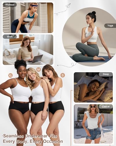Womens Underwear Seamless High Waisted Women's Panties 6 Pack - color: Black-6 Pcs, size: Large