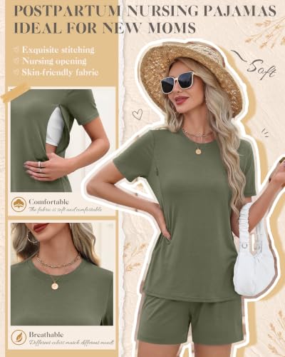 Riyiper 2 Packs Women's Nursing Pajamas Set - color: Gray Green, Brown, size: X-Large