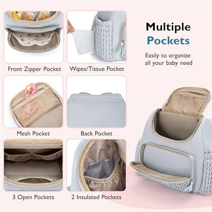 mommore Diaper Bag Backpack, Stylish Mini Baby Bag with Changing Pad - color: Light Blue, size: Small