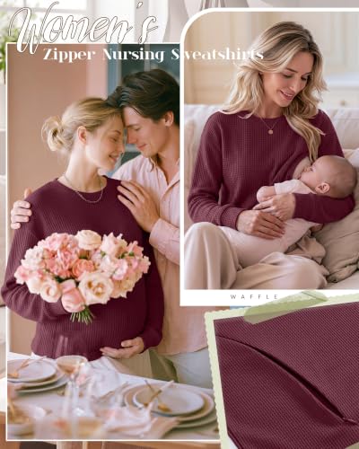 Oakgarden Women's Zipper Oversized Nursing Sweatshirts - color: Dark Red, size: Large