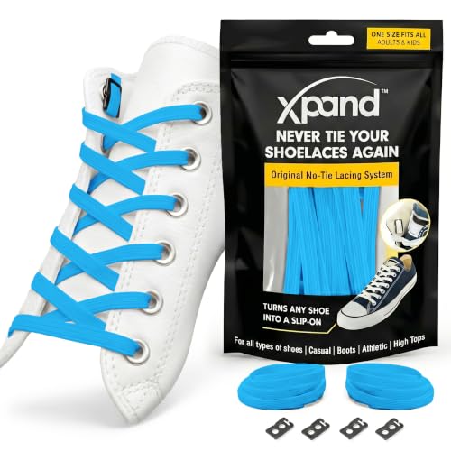 Xpand No Tie Elastic Shoe Laces for Sneakers - Shoelaces for Adults & Kids - color: Sky Blue