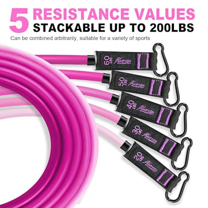 HPYGN Resistance Bands with Handles, 150 lb Exercise Bands for Home Workout - color: pink, style: 200LBS