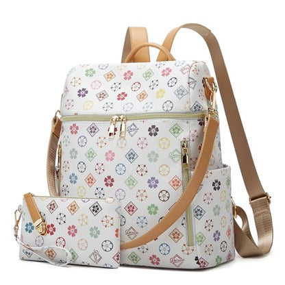 Makes Backpack Purse for Women PU Leather Casual Backpack Daily Travel Bag - color: Triwhite Triple Zip