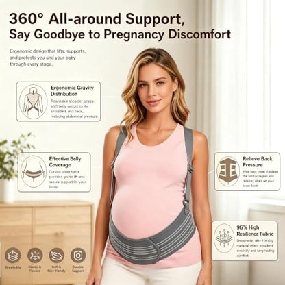 Maternity Support Belt Mesh Shoulder Straps Pregnancy Back Pelvic Relief(Gray,Large) - color: Gray, size: Large