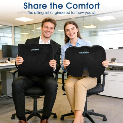 CloudBliss Ergonomic Seat Cushion & Lumbar Support Pillow Set, Black,Large - color: Black, size: Large
