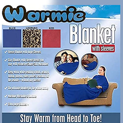 Warmie- Cozy Blanket with Sleeves- Soft Fleece Warm Handsfree Blanket Reading Surfing Internet Watching Tv Living Room Bedroom (Blue)