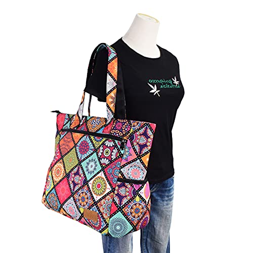 CLOUDMUSIC Shoulder Tote Bag For Nurses Teachers Work Gym Travel Beach Women With Large Capacity Waterproof - color: Bohemia Pattern 2