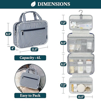 PAVILIA Hanging Toiletry Bag for Women Men, Makeup Organizer, Stripe Navy - color: Navy Stripe