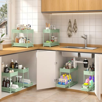 Sevenblue 4-Pack 2-Tier Under Sink Organizer with Pull Out Drawers - color: Green, size: 14.8 Inch
