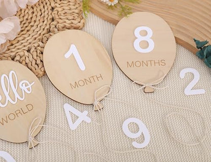 Balloon First Year Milestone Wooden Board-Newborn Monthly Announcement