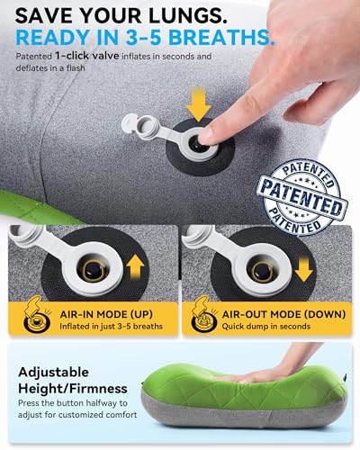 Hikenture Camping Pillow with Removable Cover, Ultralight Inflatable Pillow - color: Green