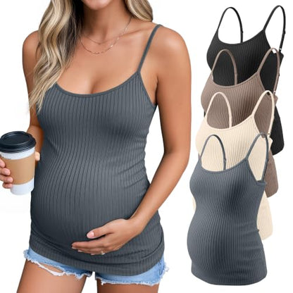 4 Pack Maternity Tank Tops - color: Charcoal Gray, Cream, Brown, Black, size: X-Large