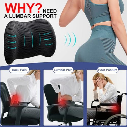 BYMECOST Lumbar Support Pillow for Car, Memory Foam Car Back Cushion - color: Black Breathable 4d Mesh