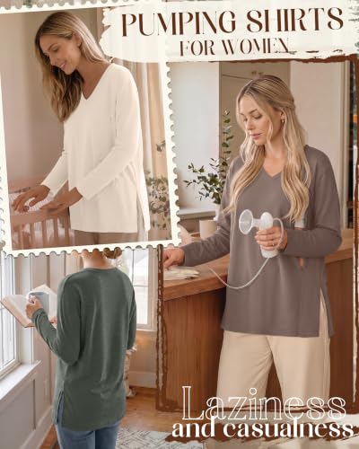 Riyiper 3 Pack Women's Nursing Shirts for Breastfeeding - color: Coffee, Cream, Dark Green, size: Large