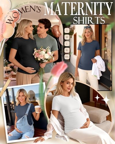 Ficerd 3 Pack Women's Short Sleeve Maternity Shirts - color: Black, White, Haze Blue, size: Large
