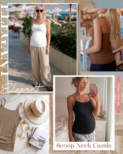 4 Pack Maternity Tank Tops - color: Khaki, Coffee, White, Black, size: XX-Large