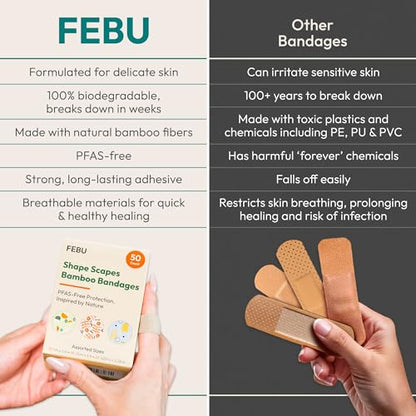 FEBU Shape Scapes Print Bamboo Fabric Bandages, 50 Count Strips - style: Strips – Shape Scapes (50 Count)