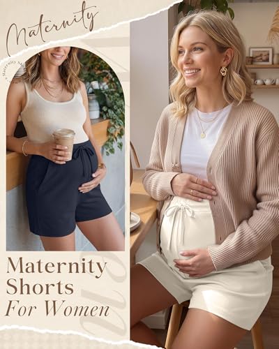 3 Pack Women Maternity Shorts - color: Cream, Navy Blue, Black, size: X-Large