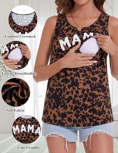 FASHGL Nursing Tank Tops Women Sleeveless Double Breastfeeding Shirts - color: Leopard Print, size: Medium