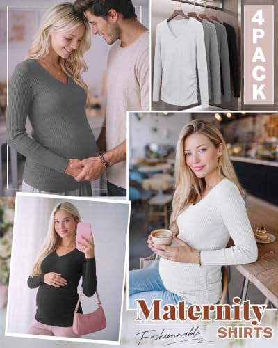 4 Pack Women's Maternity Shirts - color: White, Light Gray, Dark Gray, Black, size: Medium