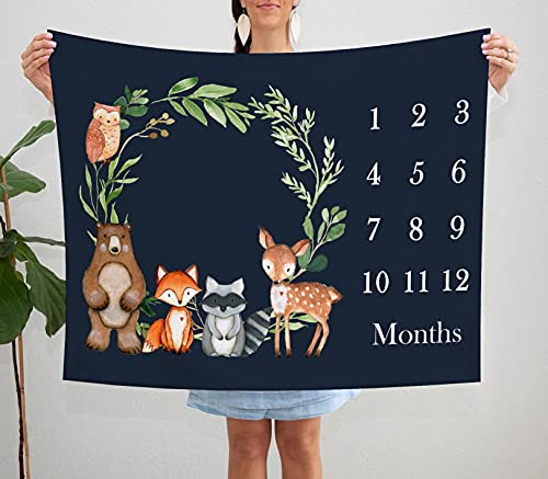 Woodland Baby Monthly Milestone Fleece Blanket, Black, 50x40, Includes Marker