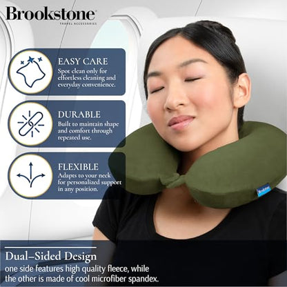 Brookstone Travel Neck Pillow Lightweight U-Shaped Memory Foam Pillow - color: Olive