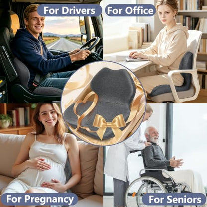 Memory Foam Car Seat Cushion with Lumbar Support Pillow,Driver Seat Cushion - color: Grey