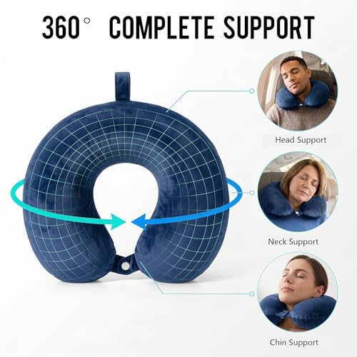 Travel Neck Pillow for Airplane with Pure Memory Foam(Dark Blue) - color: Dark Blue