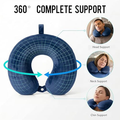 Travel Neck Pillow for Airplane with Pure Memory Foam(Dark Blue) - color: Dark Blue