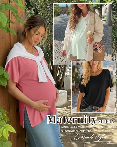 Riyiper 3 Pack Women's Maternity Tunic Cotton Shirts - color: Gray Green, Brick Red, Black, size: Medium