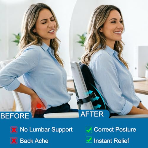 Lumbar Support Pillow, Memory Foam Back Cushion for Car & Office Chair - Black - color: Black