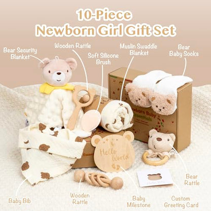 Baby Gift Set for Baby Shower - 10 Piece Newborn Box with Essentials - color: Little Bear