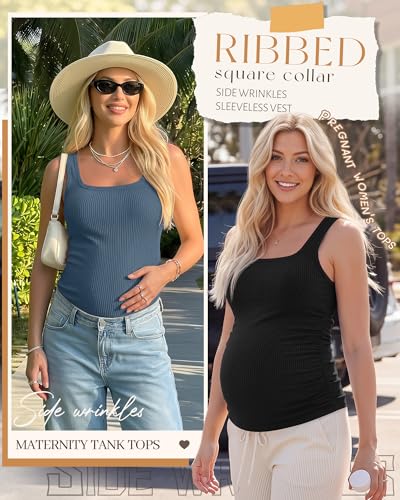 3 Pack Maternity Tank Tops Pregnancy Shirts - color: Gray Blue, White, Black, size: XX-Large
