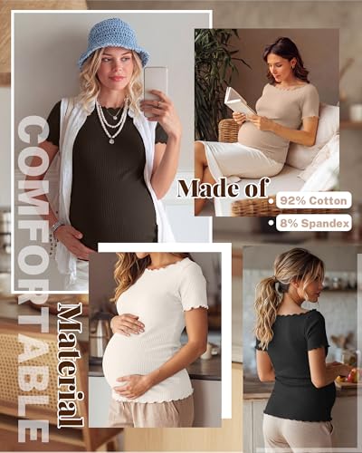 4 Pack Women's Maternity Ribbed Shirts - color: Black, Brown, Cream, Khaki, size: Small