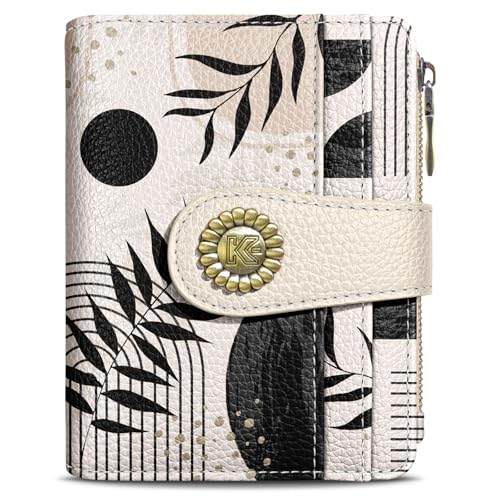 Kelvoris Boho Abstract Small Rfid Women Wallet Bifold Zipper Coin Pocket - color: Abstract Art Leaves