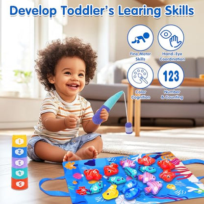Montessori Toys for 1 Year Old: Cloth Fishing Game with Stacking Cups