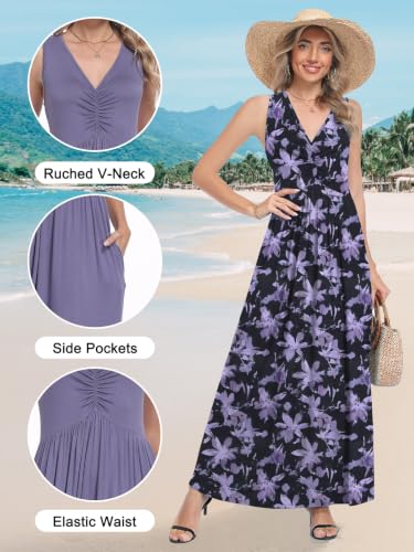 MUSE SHOW Maxi Dresses for Women 2026 Sleeveless Summer Dress with Pockets - color: Charcoal White Bloom, size: Medium