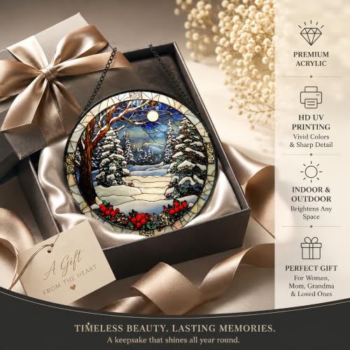 Cedar Snowscape Acrylic Suncatcher Faux Stained Glass Window Hanging 6.3" - color: White, size: 6.3x6.3 IN