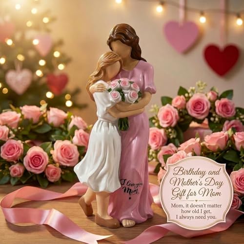 Mother Daughter Figurine for Mom, Heartfelt Gift for Mom from Daughter - color: Pink