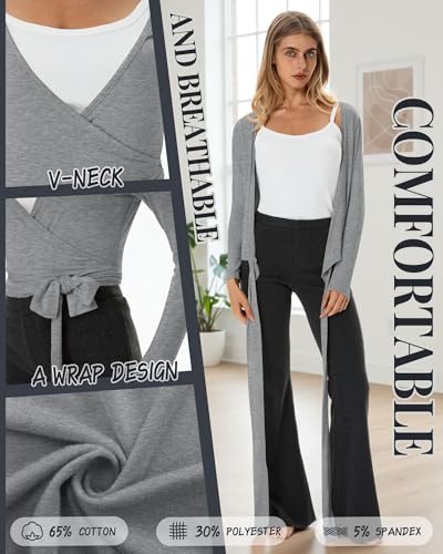 Oakgarden 3 Pack Womens Pilates Ballet Wrap Tops Front Tie Shirt - color: Black, Light Gray, Khaki, size: Medium