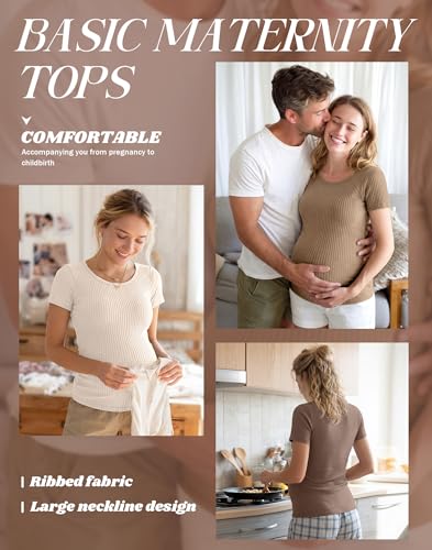 Oakgarden 4 Pack Women's Maternity Shirts - color: Apricot, Khaki, Coffee, Black, size: X-Large
