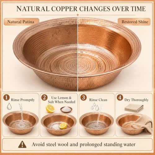 Pure Copper Foot Bath Basin, 16.14-Inch Hammered Pedicure Bowl
