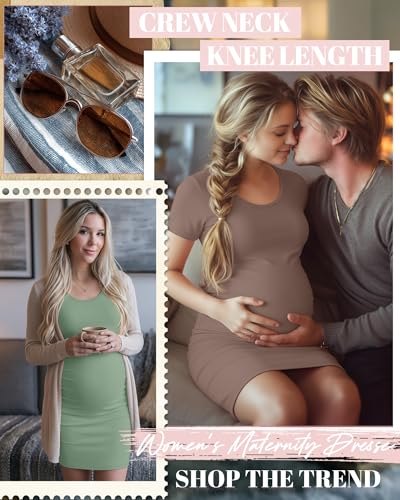 Riyiper 3 Pack Womens Maternity Short Sleeve Dresses - color: Black, Light Green, Light Brown, size: Medium