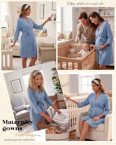 Cutecrop 2 Pack Maternity Nursing Robe Delivery Gown - color: Black, Lake Blue, size: Large