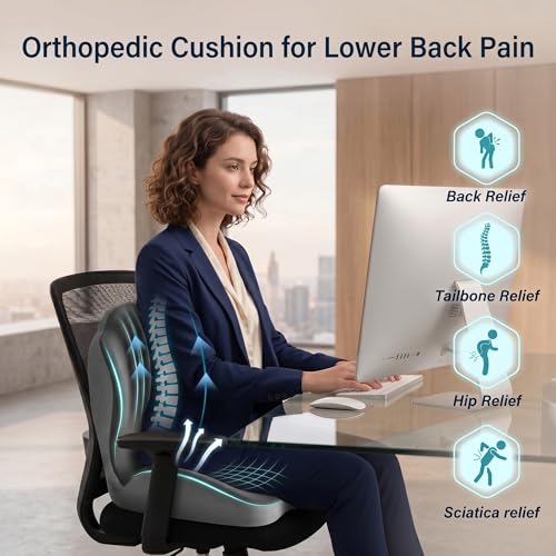 Ergonomic Seat Cushion with Lumbar Support (Grey) - color: Grey