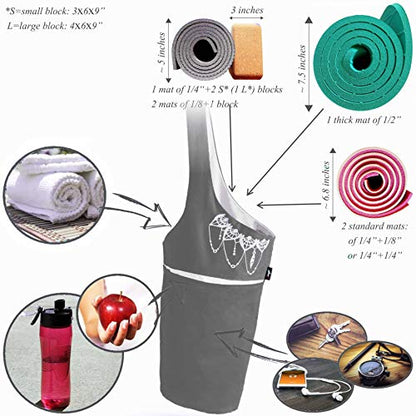 Yoga Mat Bag & Carrier with Pockets for Women - color: Gray & White