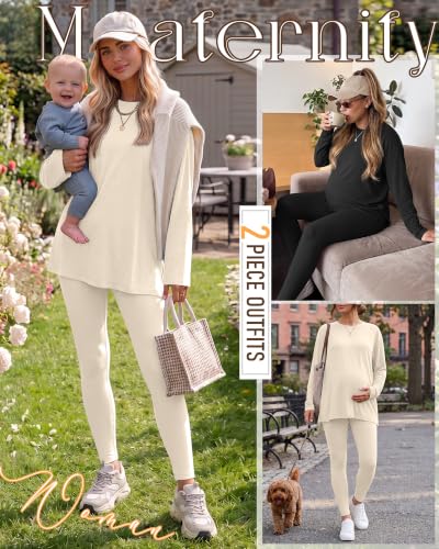 Neer 2 Pack Maternity Pajama Sets 2 Piece Outfits - color: Apricot, Black, size: Large