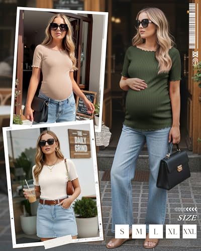 3 Pack Women's Maternity Ribbed Shirts - color: Army Green, Cream, Khaki, size: Small