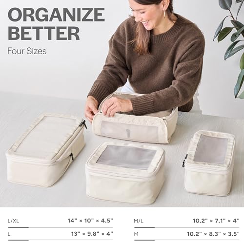 Aerotrunk Compression Packing Cubes for Travel, 4-Pack, Beige - color: Beige, size: 4-Pack